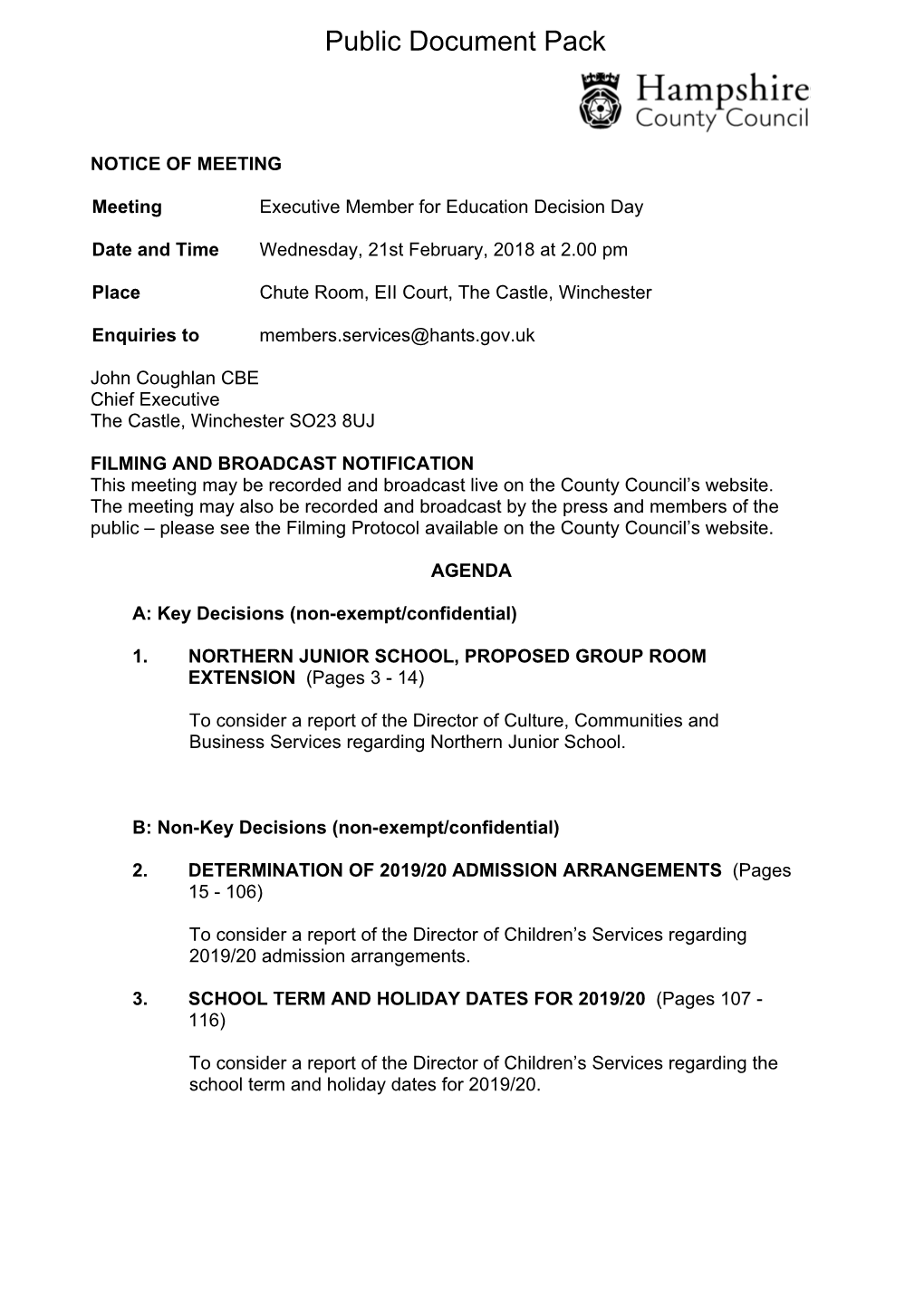 (Public Pack)Agenda Document for Executive Member for Education