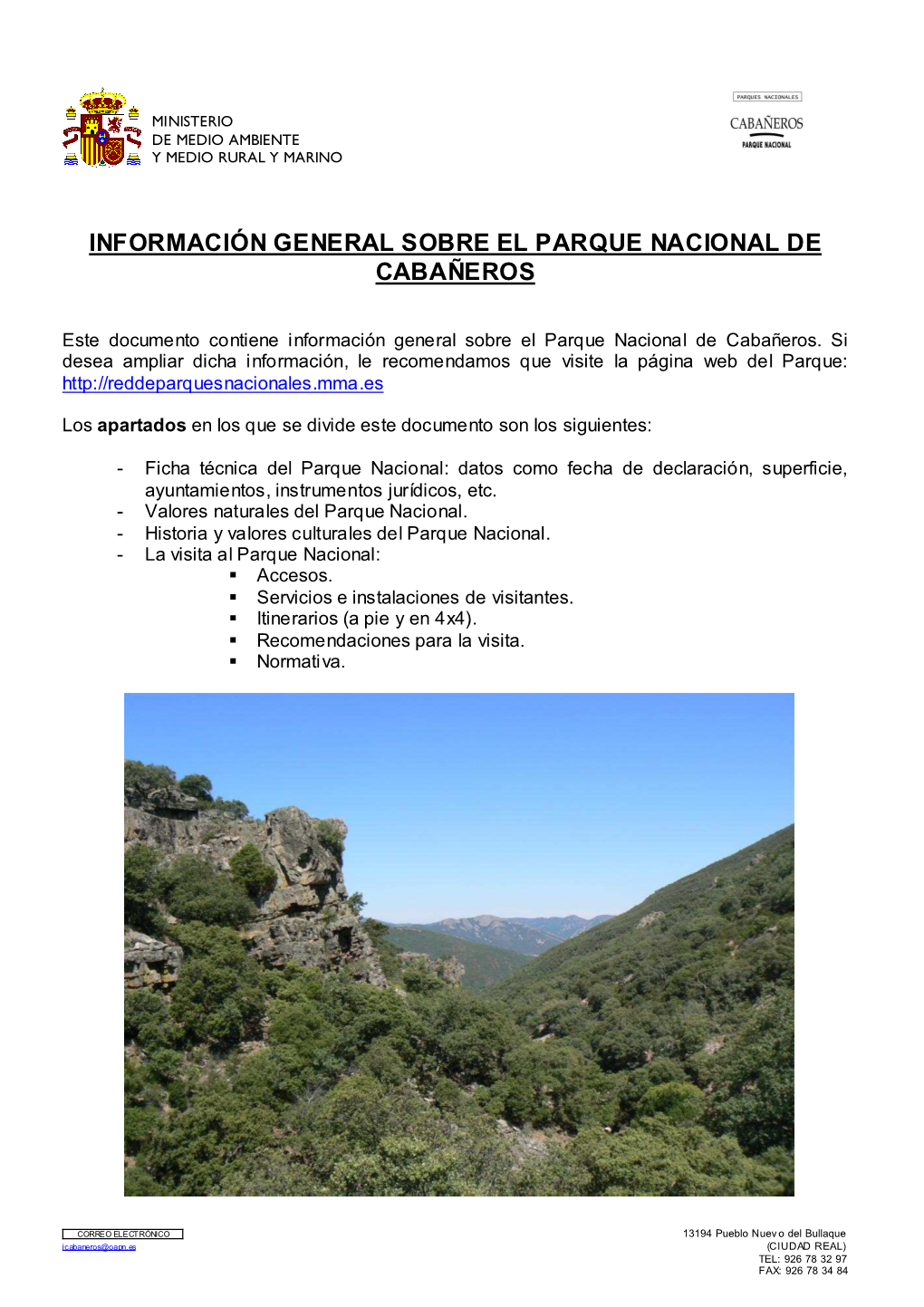 Información General Sobre El Parque Nacional De Cabañeros