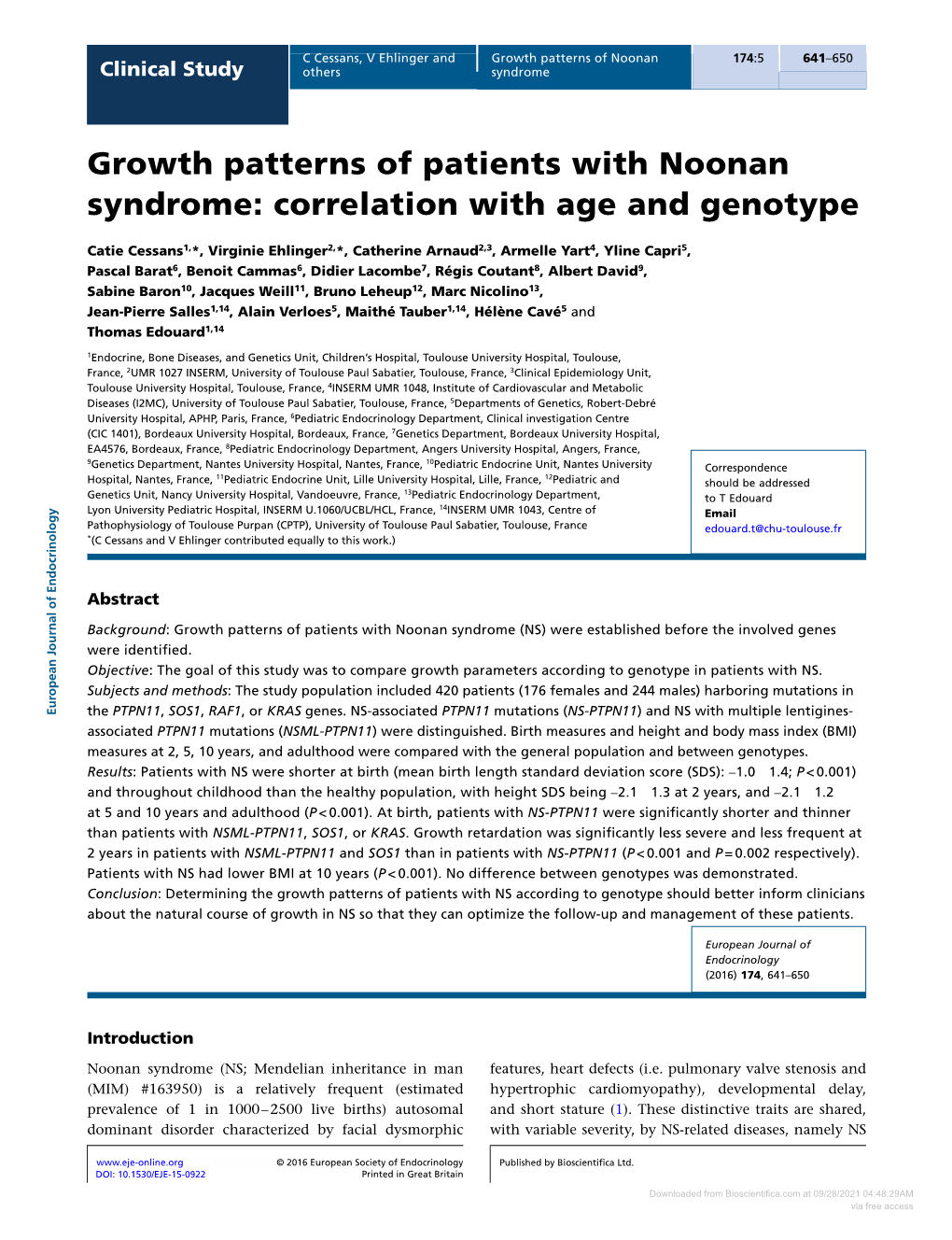 Growth Patterns of Patients with Noonan Syndrome: Correlation with Age and Genotype