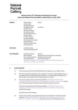 Minutes of the 777Th Meeting of the Board of Trustees Held at the National Portrait Gallery, London WC2 on 3 July, 2019
