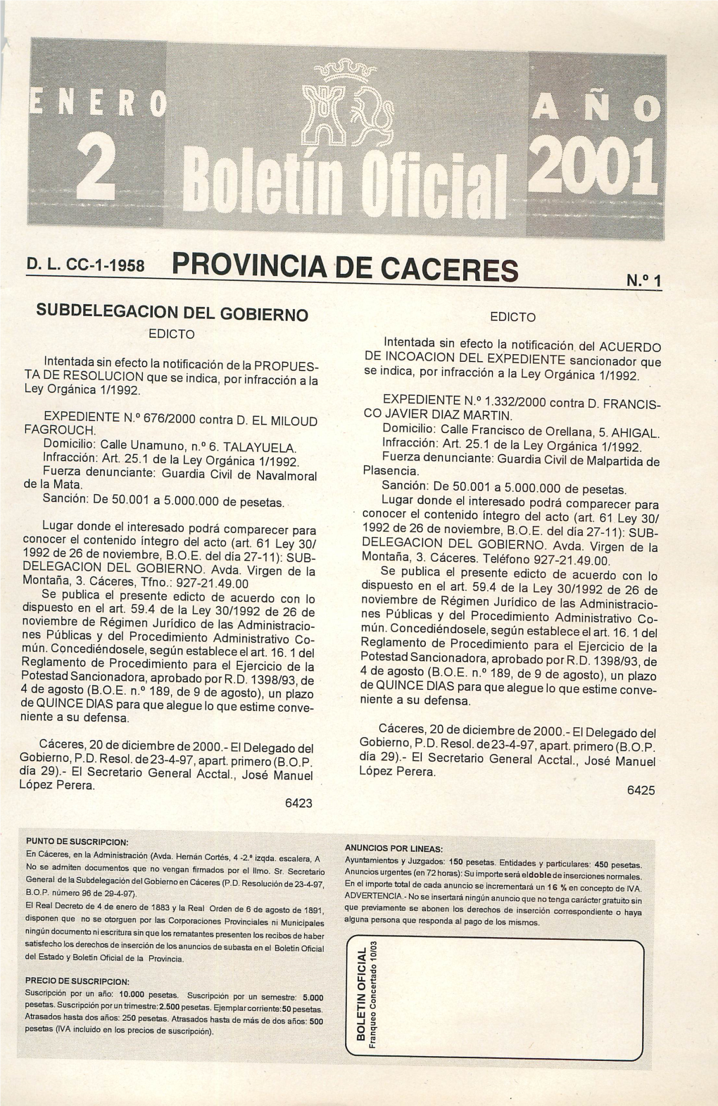 Provincia De Cacfrfs N.° 1