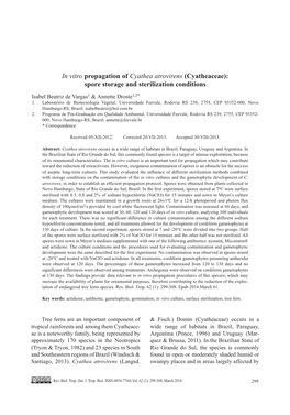 In Vitro Propagation of Cyathea Atrovirens (Cyatheaceae): Spore Storage and Sterilization Conditions