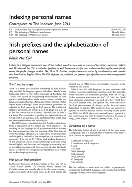 Irish Prefixes and the Alphabetization of Personal Names Indexing