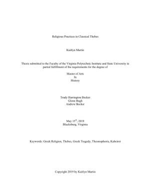 Religious Practices in Classical Thebes Kaitlyn Martin Thesis