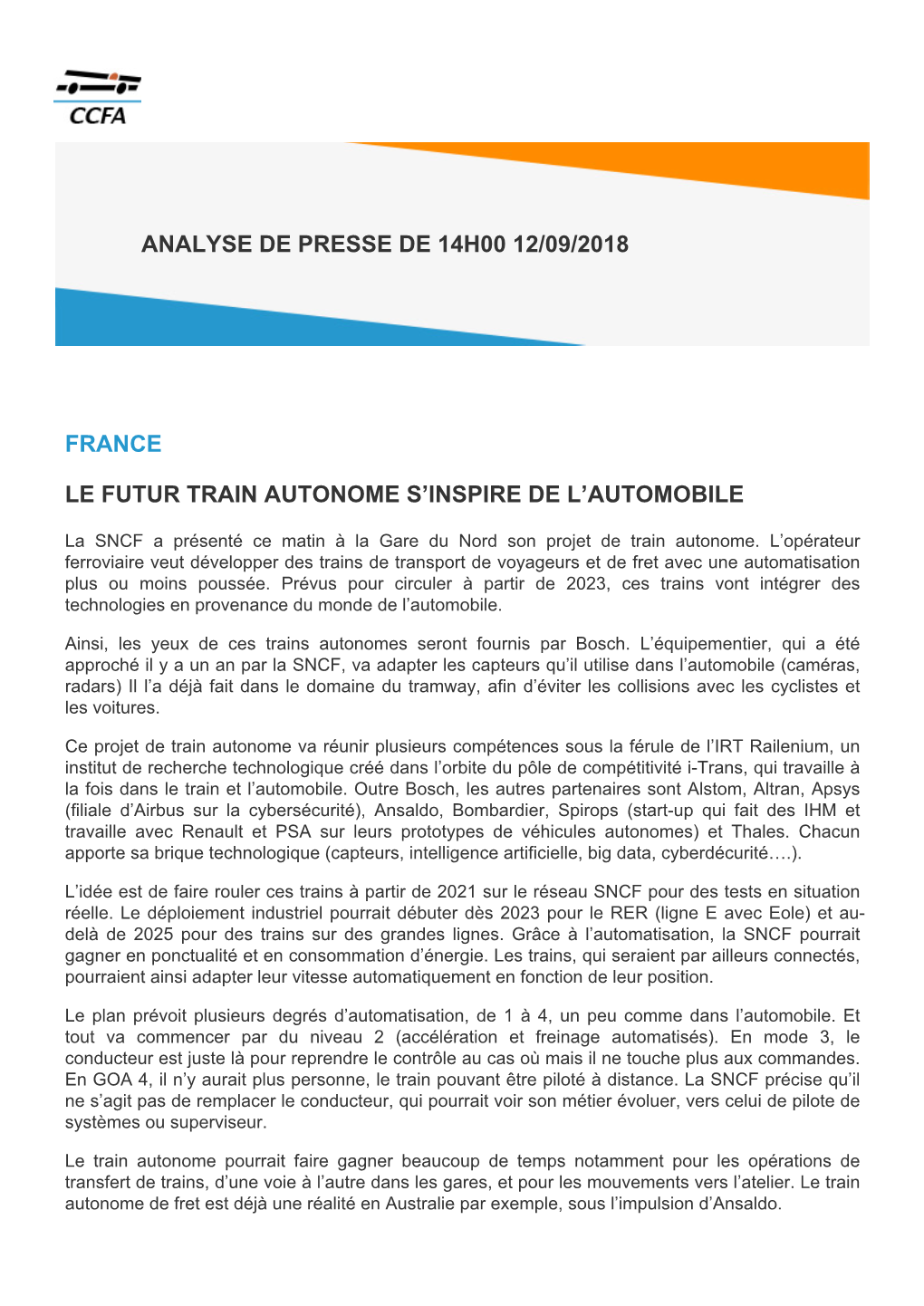 France Le Futur Train Autonome S'inspire De L