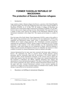 The Protection of Kosovo Albanian Refugees
