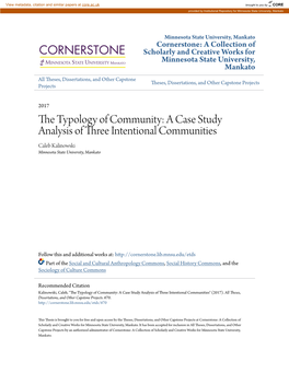 The Typology of Community: a Case Study Analysis of Three Intentional Communities