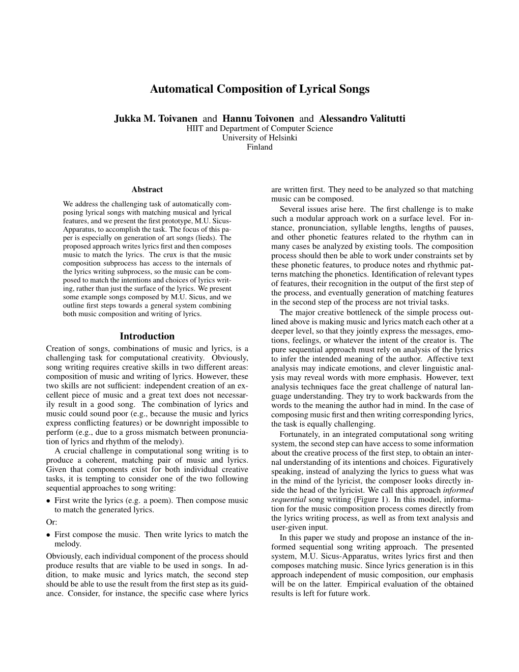 Automatical Composition of Lyrical Songs