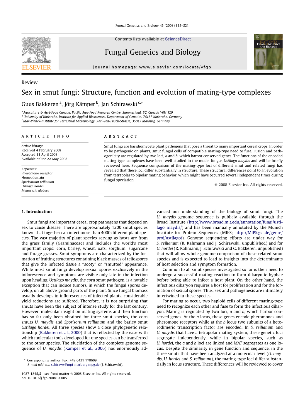 Sex In Smut Fungi Structure Function And Evolution Of Mating Type