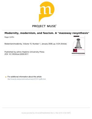 Modernity, Modernism, and Fascism. a "Mazeway Resynthesis"