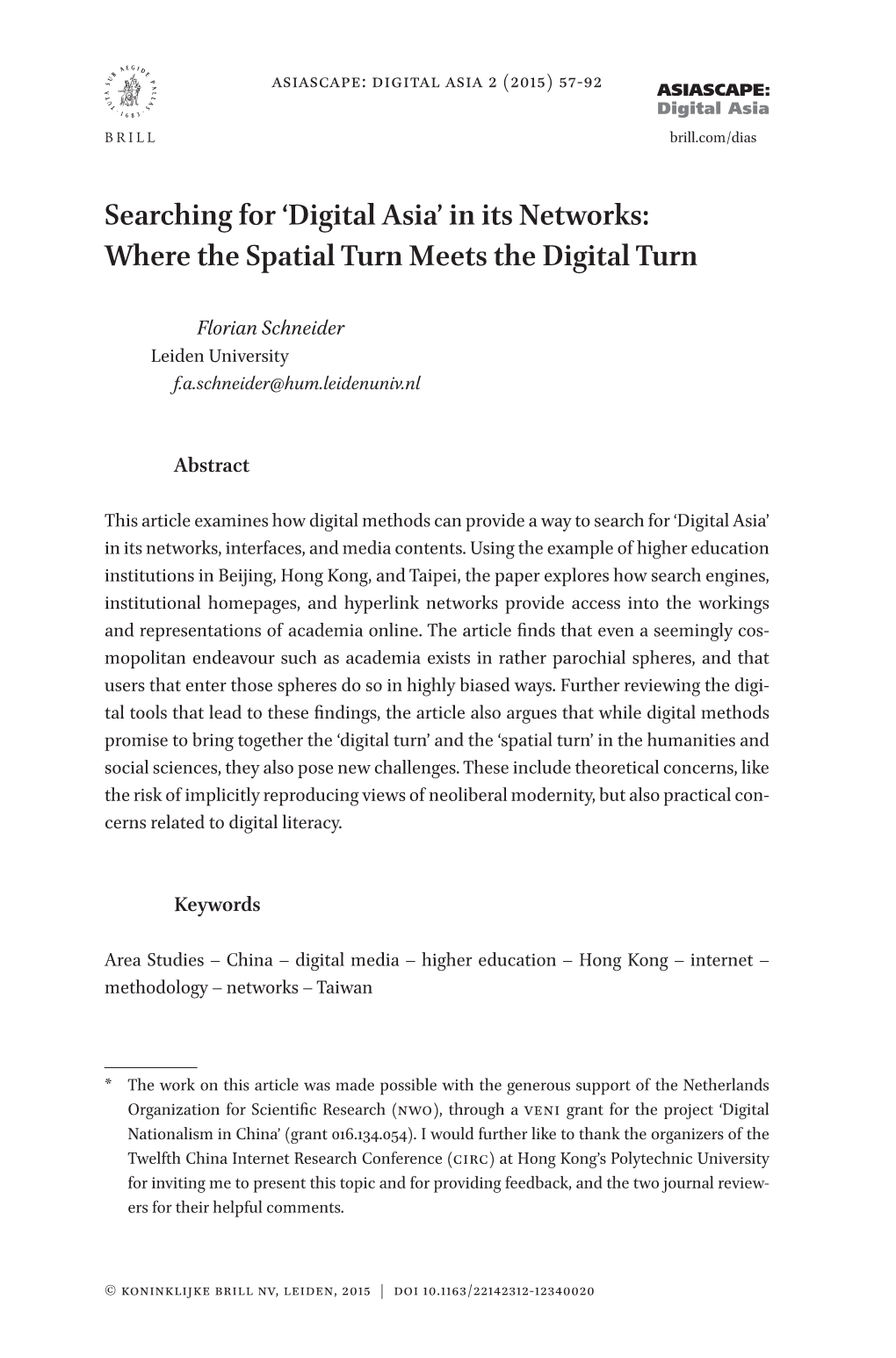 Searching for 'Digital Asia' in Its Networks: Where the Spatial Turn