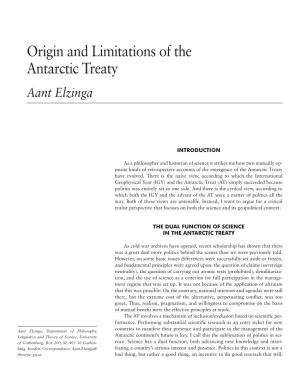 Origin and Limitations of the Antarctic Treaty Aant Elzinga