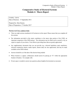 Macro Report Comparative Study of Electoral Systems Module 4: Macro Report