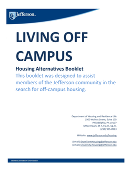 Housing Alternatives Booklet This Booklet Was Designed to Assist Members of the Jefferson Community in the Search for Off-Campus Housing