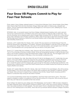 Four Snow VB Players Commit to Play for Four-Year Schools