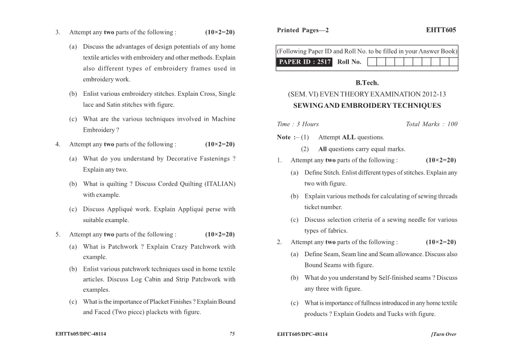 EHTT605 B.Tech. (SEM. VI) EVEN THEORY EXAMINATION 2012-13