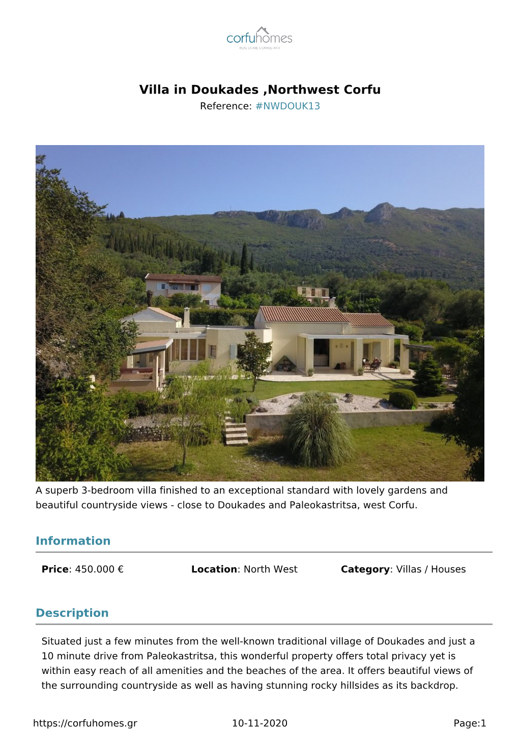 Villa in Doukades ,Northwest Corfu Reference: #NWDOUK13