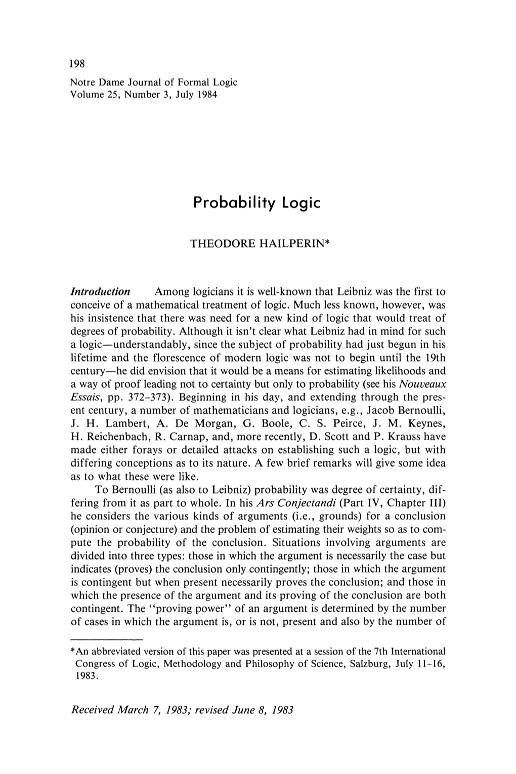 Probability Logic