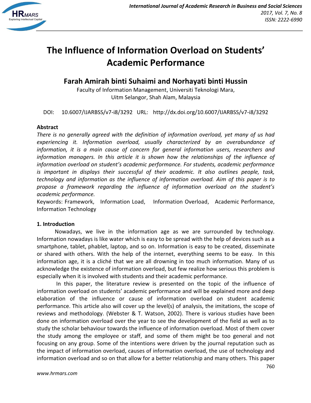 The Influence of Information Overload on Students' Academic Performance