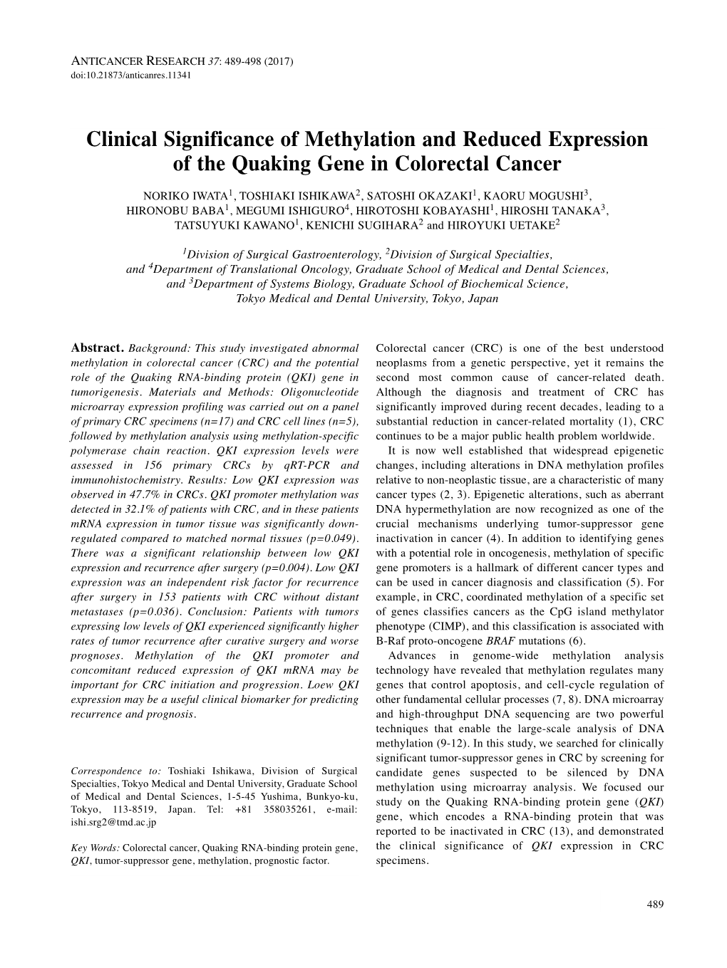 Clinical Significance of Methylation and Reduced Expression of The