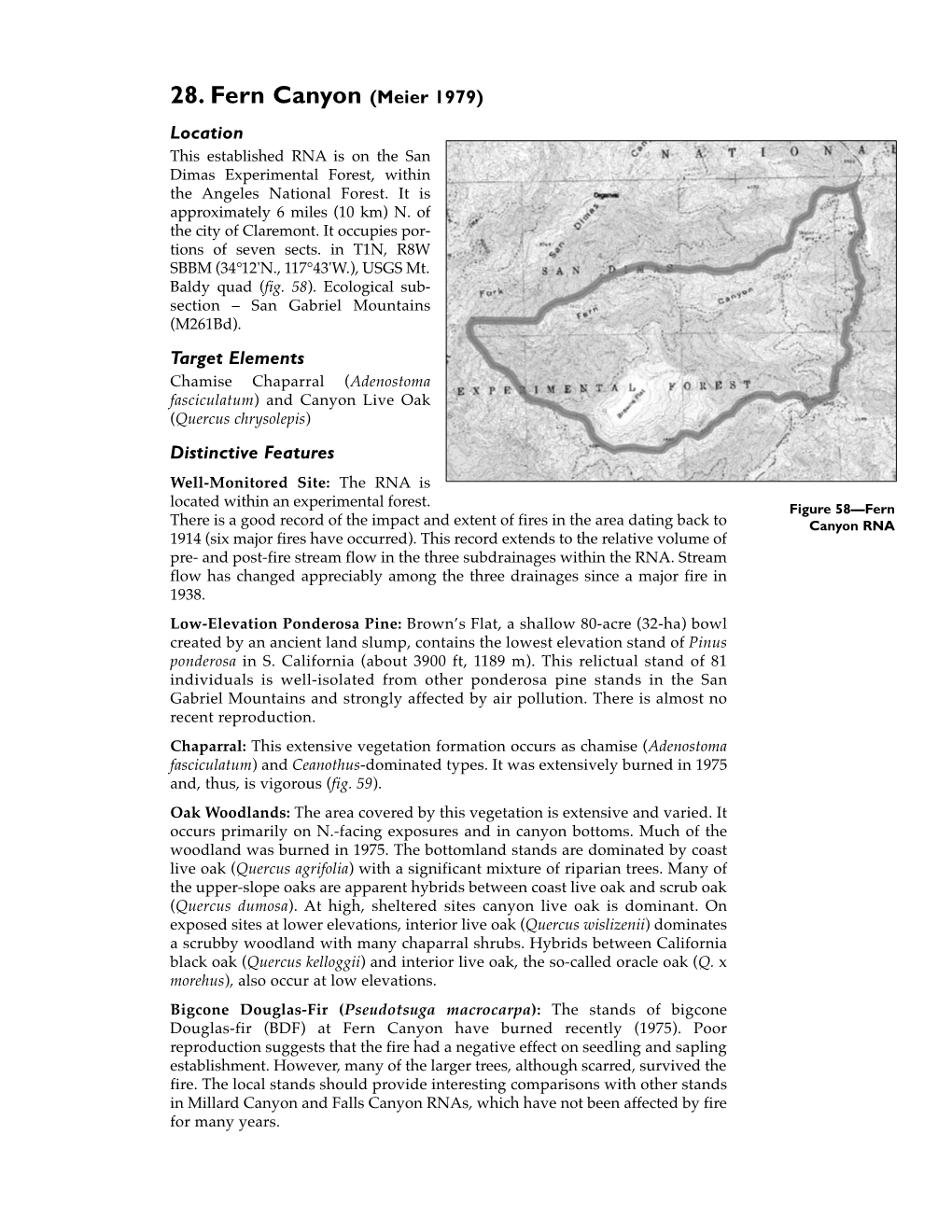 28. Fern Canyon (Meier 1979) Location This Established RNA Is on the San Dimas Experimental Forest, Within the Angeles National Forest
