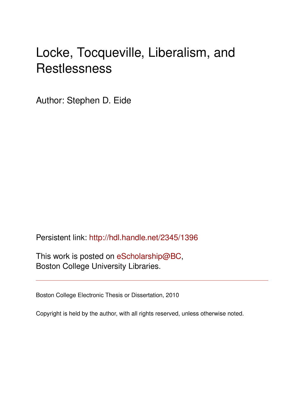 Locke, Tocqueville, Liberalism, and Restlessness
