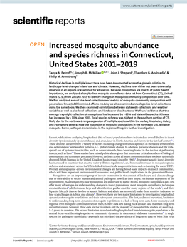 Increased Mosquito Abundance and Species Richness in Connecticut, United States 2001–2019 Tanya A