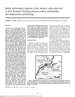 Brittle Deformation Adjacent to the Awatere Strike-Slip Fault in New Zealand: Faulting Patterns, Scaling Relationships, and Displacement Partitioning