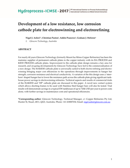 Development of a Low Resistance Low Corrosion Cathode Plate