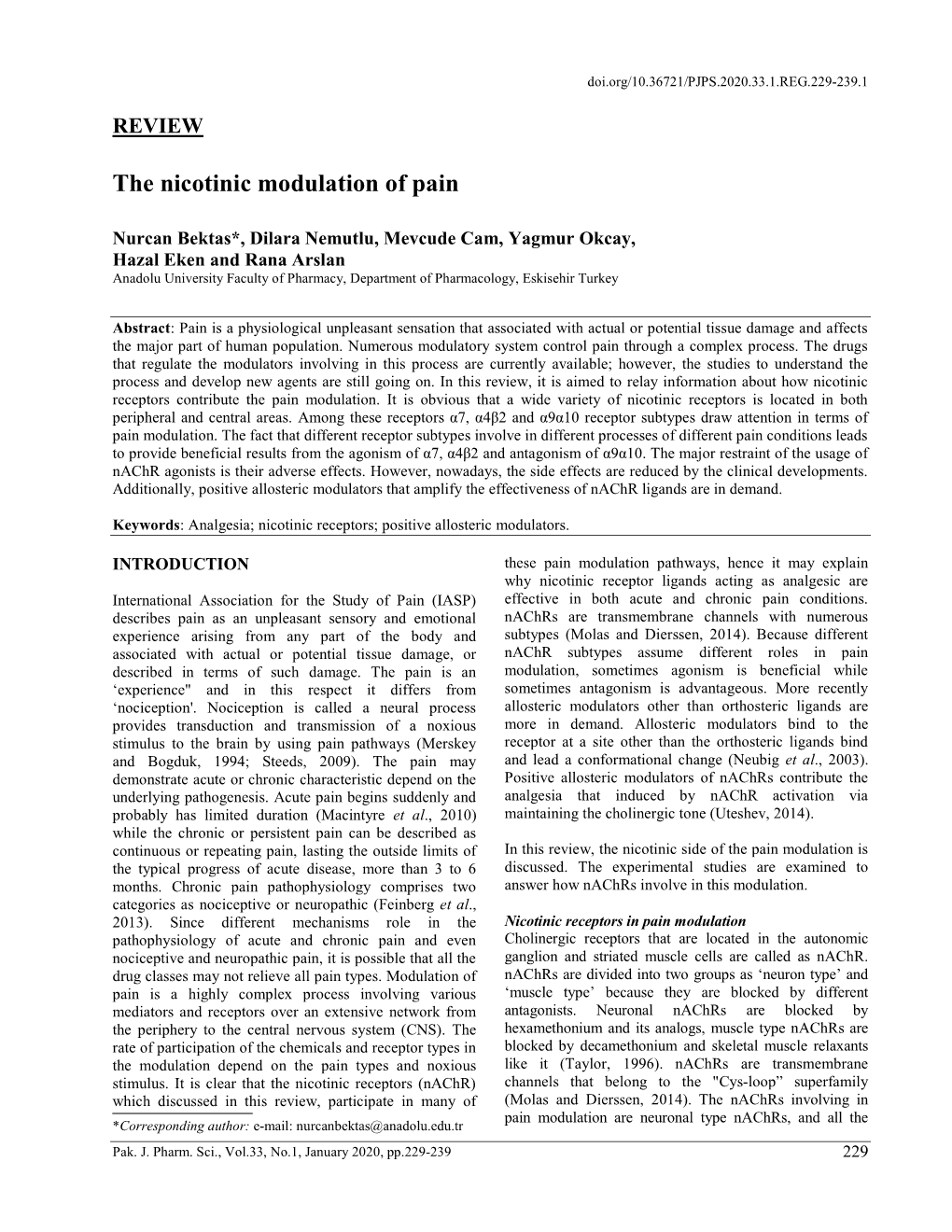 The Nicotinic Modulation of Pain