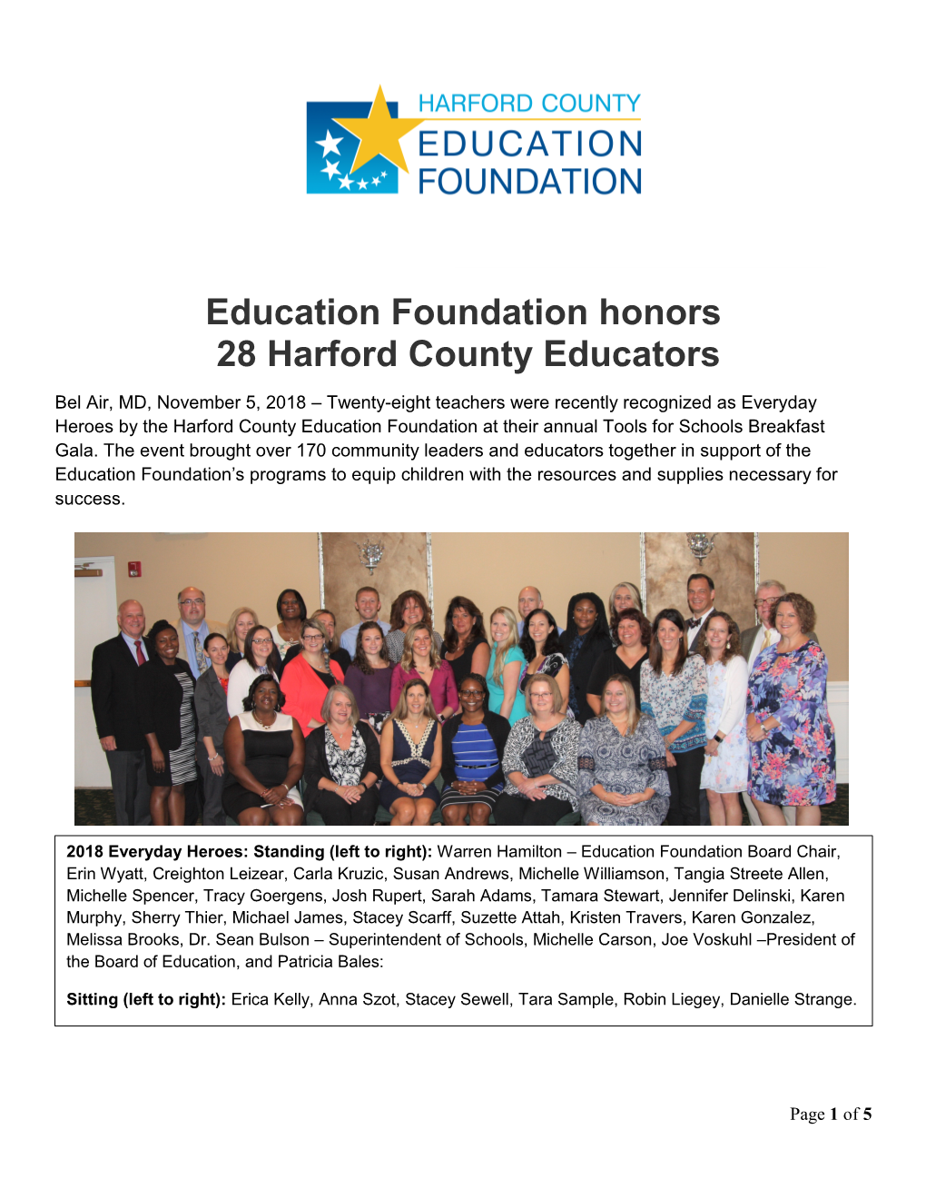 Education Foundation Honors 28 Harford County Educators