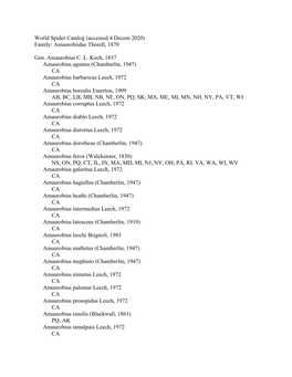 World Spider Catalog (Accessed 4 Decem 2020) Family: Amaurobiidae Thorell, 1870