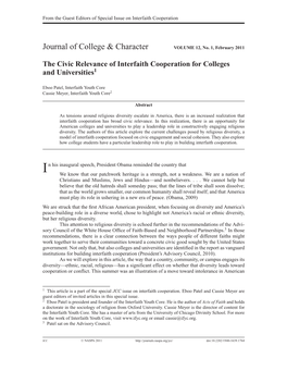 The Civic Relevance of Interfaith Cooperation for Colleges and Universities1