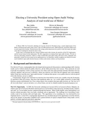 Electing a University President Using Open-Audit Voting: Analysis of Real-World Use of Helios∗