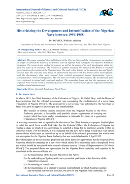 Historicizing the Development and Intensification of the Nigerian Navy Between 1956-1958