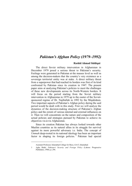 Pakistan's Afghan Policy