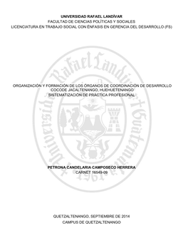 Organización Y Formación De Los Órganos De Coordinación De Desarrollo Cocode Jacaltenango, Huehuetenango Sistematización De Práctica Profesional