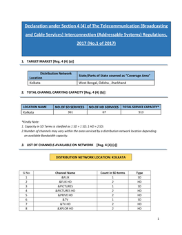 Declaration Under Section 4 (4) of the Telecommunication (Broadcasting and Cable Services) Interconnection (Addressable Systems) Regulations, 2017 (No.1 of 2017)