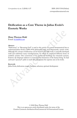 Deification As a Core Theme in Julius Evola's Esoteric Works