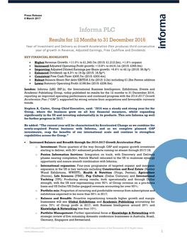 Informa 2016 Full Year Results