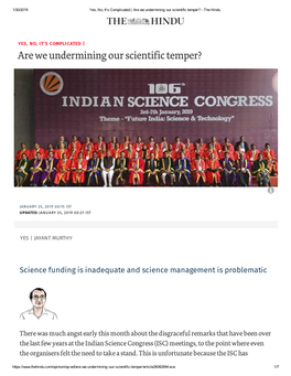 Are We Undermining Our Scientific Temper? - the Hindu