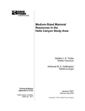 (E.3.2-25) Medium-Sized Mammal Resources in The