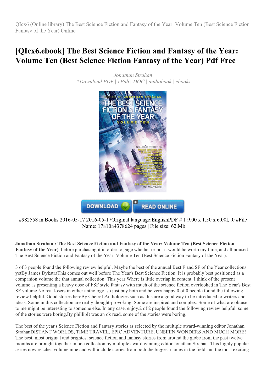 Volume Ten (Best Science Fiction Fantasy of the Year) Online