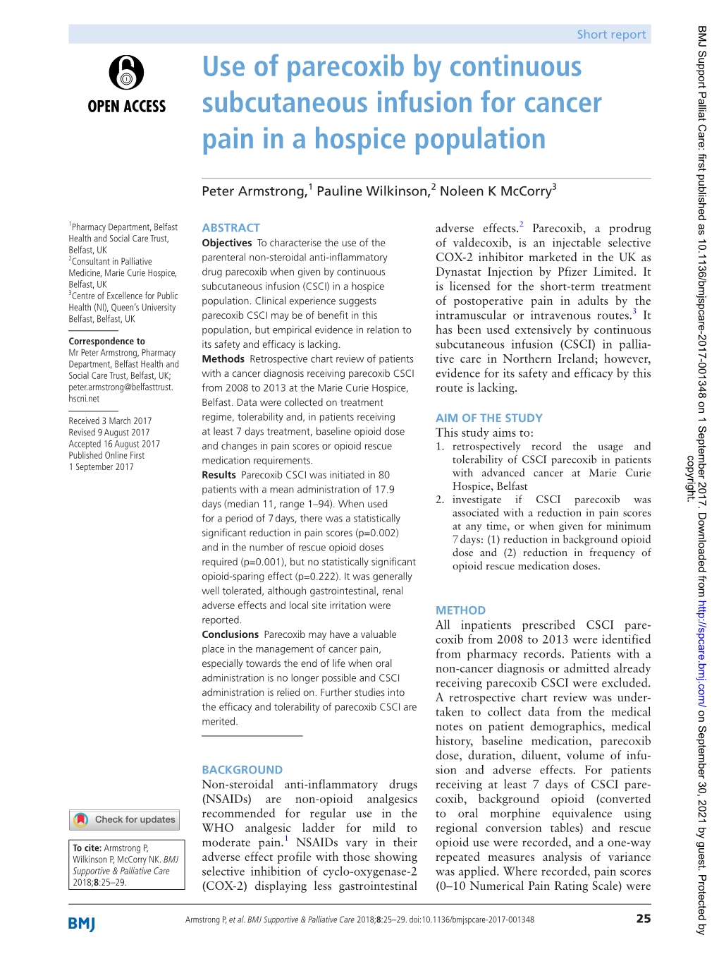 Use of Parecoxib by Continuous Subcutaneous Infusion for Cancer Pain in a Hospice Population