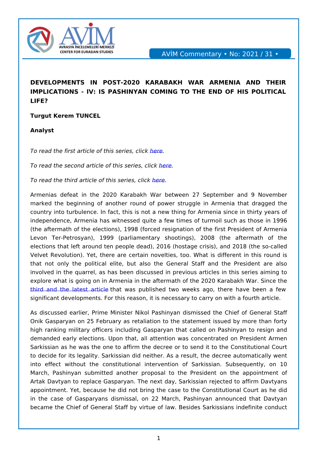 AVİM Commentary • No: 2021 / 31 • March 2021