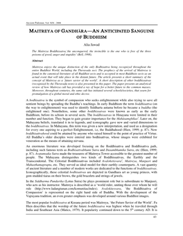 MAITREYA of GANDHĀRA―AN ANTICIPATED SANGUINE of BUDDHISM Alia Jawad