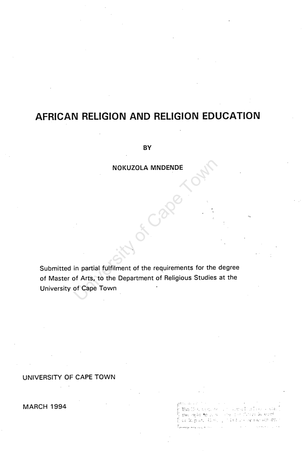 African Religion and Religion Education