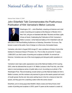 John Elderfield Talk Commemorates the Posthumous Publication of Kirk Varnedoe's Mellon Lectures