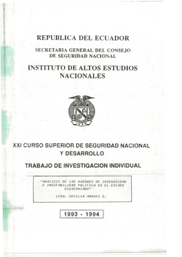 Republica Del Ecuador Instituto De Altos Estudios Nacionales