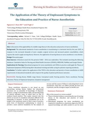 The Application of the Theory of Unpleasant Symptoms to the Education and Practice of Nurse Anesthetists